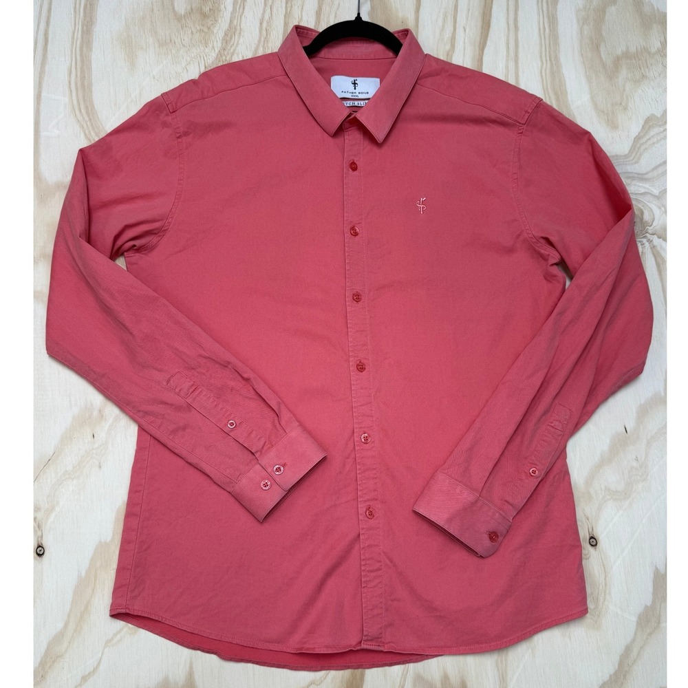 Father Sons Mens XXXL Coral Pink Stretch Slim Fit Button Down Shirt FS670C
